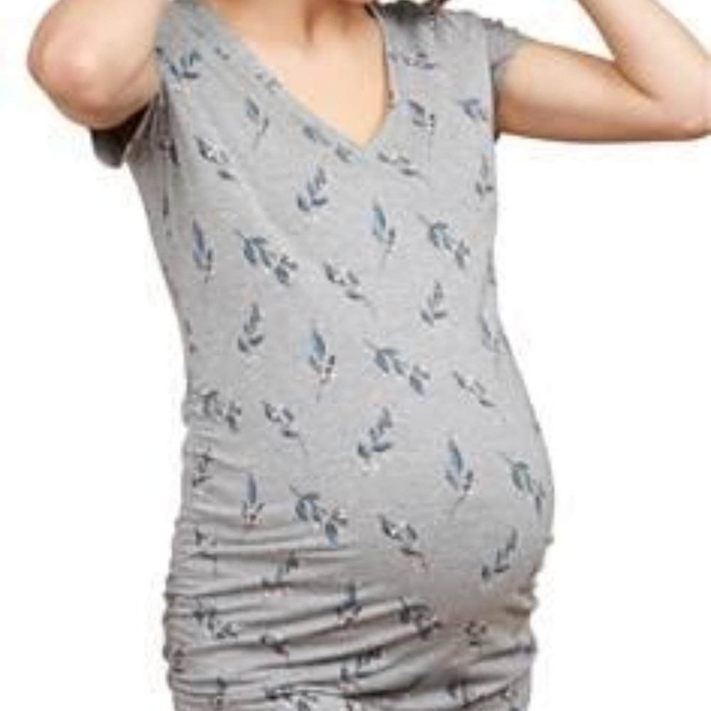 Motherhood Gray Vneck Side Ruched Tee
